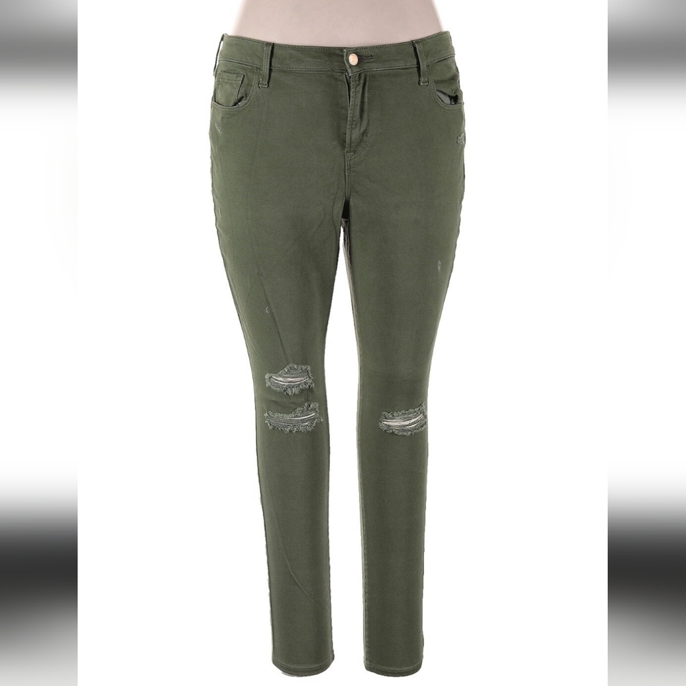 Old Navy Plus Size 24 Long  Olive Distressed Women Jeans High Rise Stretch